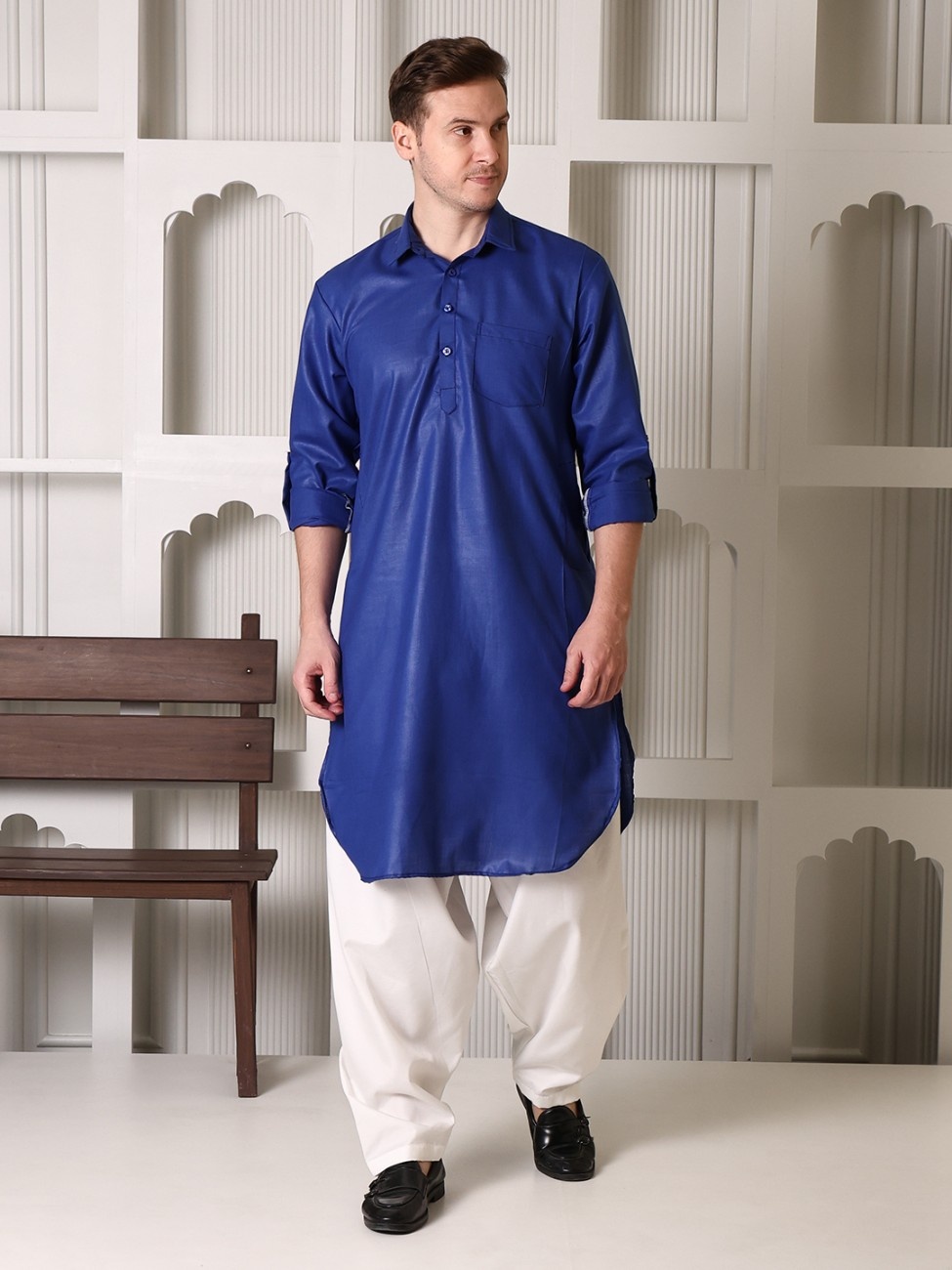 Royal blue pathani kurta salwar set for men - Shrobh